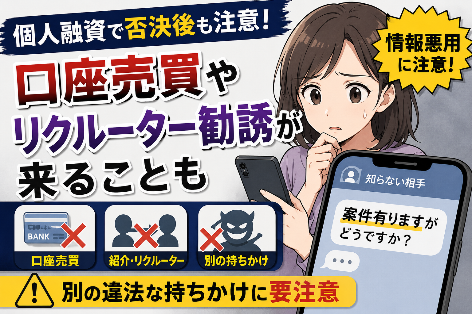 個人融資で否決後も注意!口座売買やリクルーター勧誘が来ることも | ソフト闇金ねずみ屋