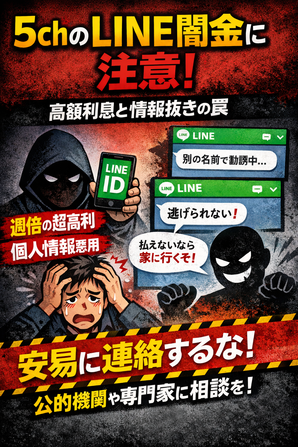 5chのLINE闇金について注意喚起する記事のアイキャッチ画像