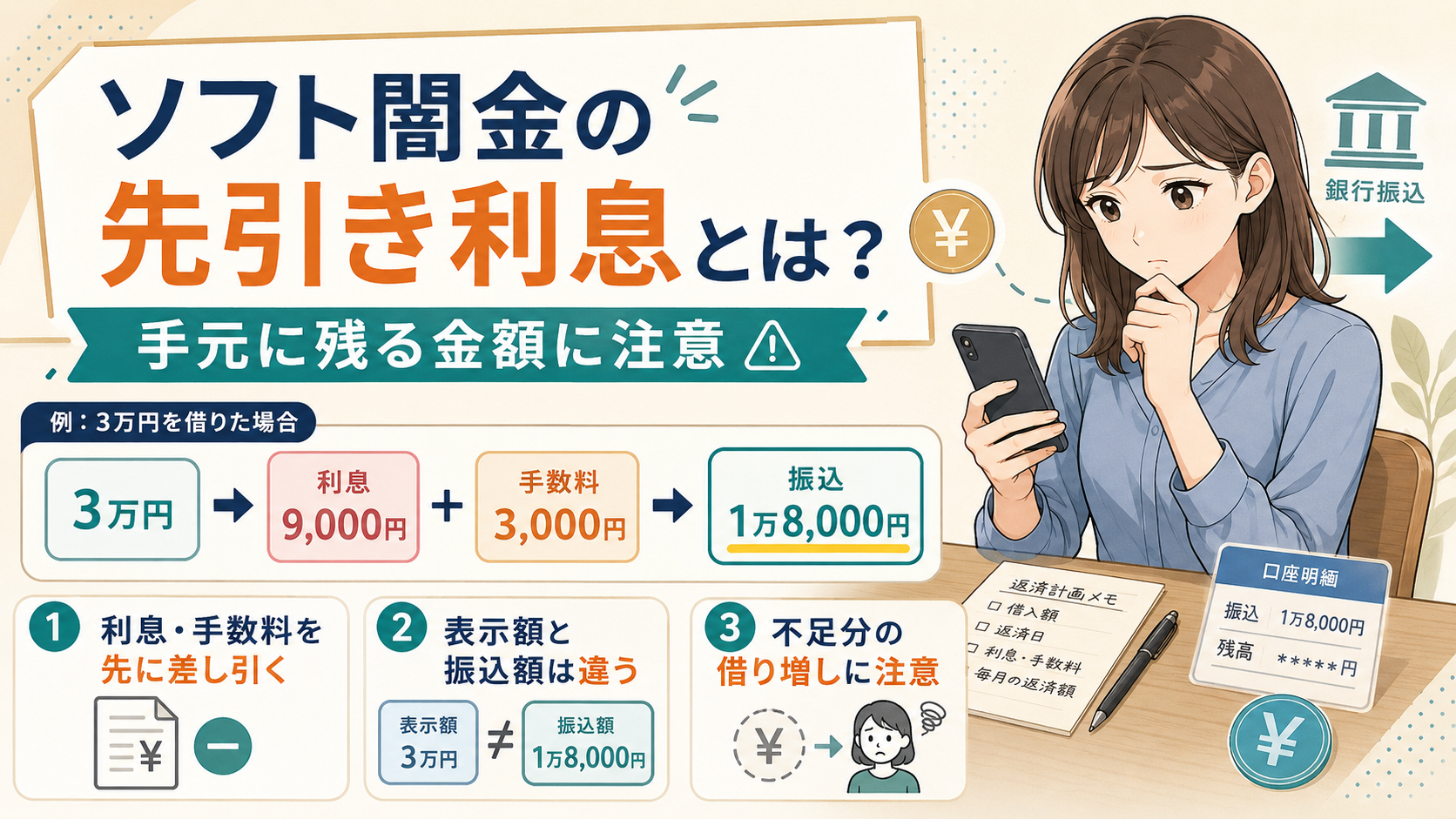 ソフト闇金の先引き利息で表示額より実際の振込額が少なくなる仕組み
