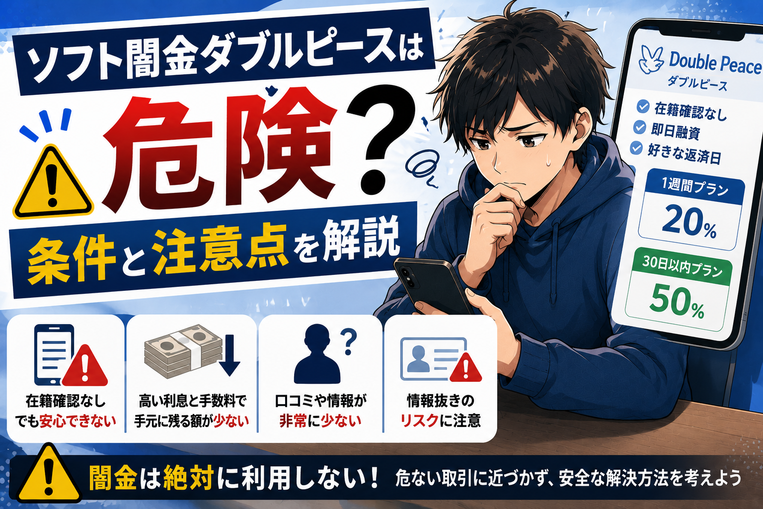 ソフト闇金ダブルピースと申し込みするリスクについて注意点も解説