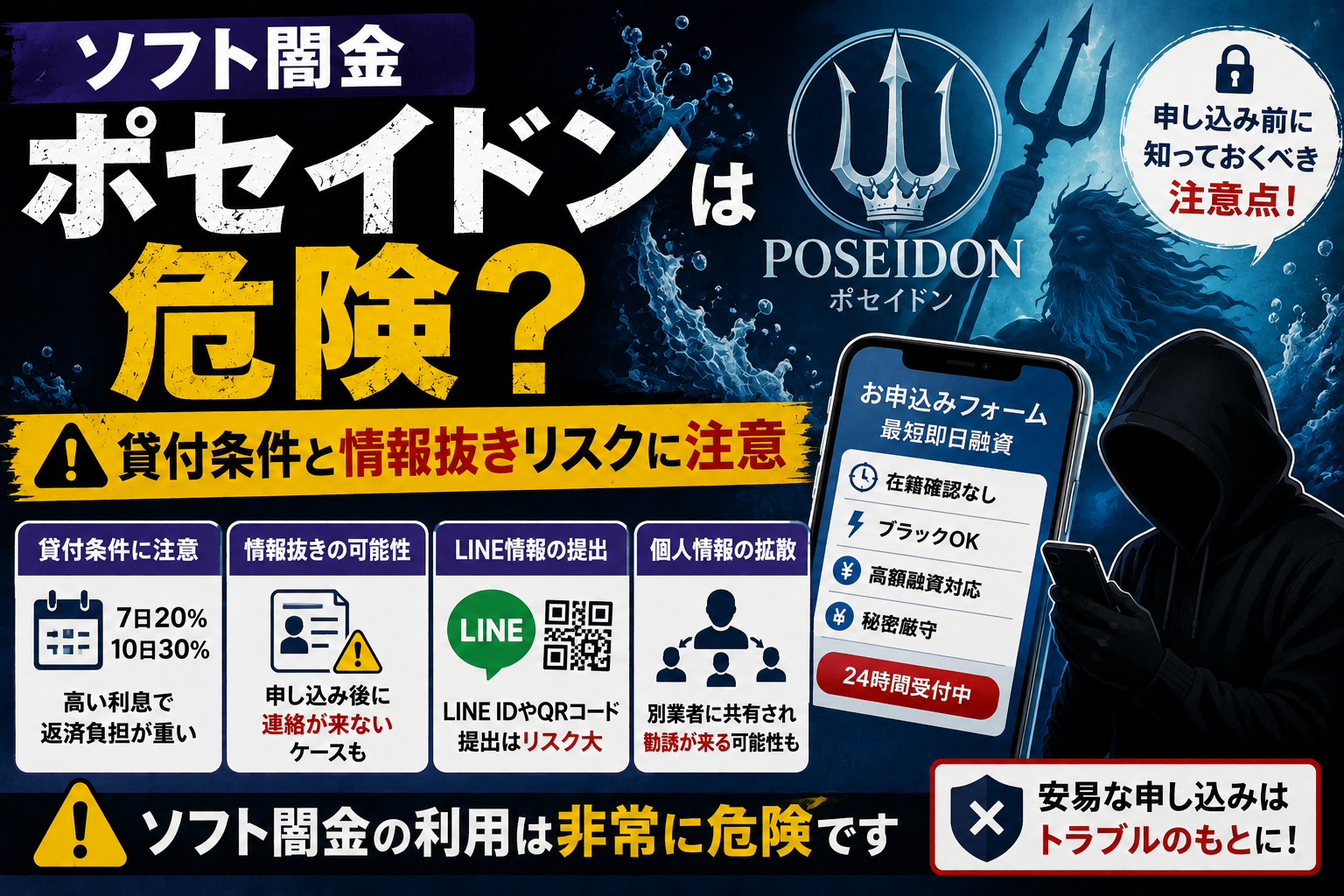 ソフト闇金ポセイドンは危険？貸付条件と情報抜きリスクの注意点を解説