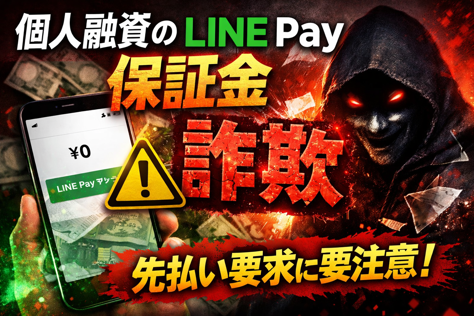個人融資を装ってLinePayでの保証金詐欺について、実例をもとに注意喚起した記事のアイキャッチ画像