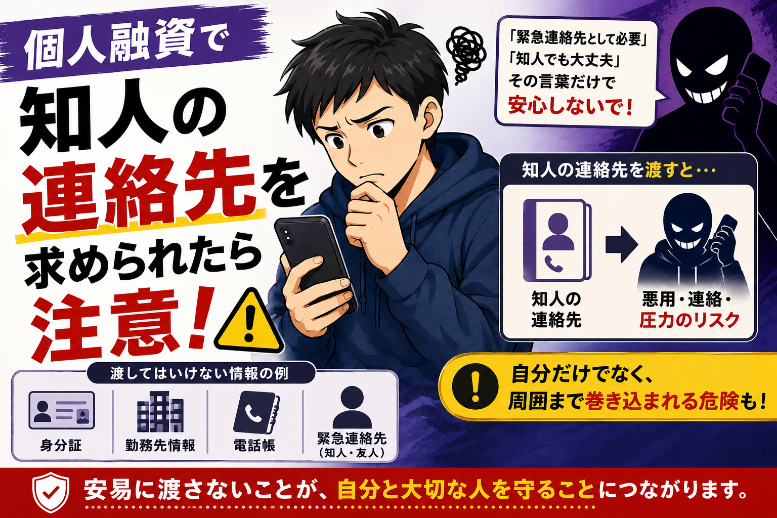 個人融資で知人の連絡先を渡す危険性と注意点